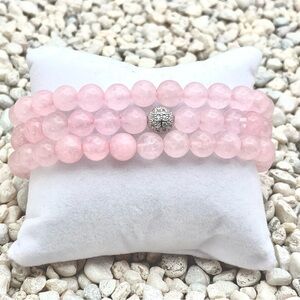 Aura Pink Rose Quartz Beaded Bracelet with Silver Charm New‎ In Box